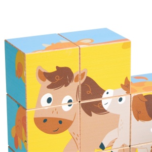 Puzzle din lemn cuburi – Animale de ferma 3 x 3 - Img 6