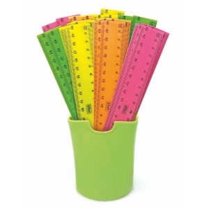 Rigla din plastic 15 cm culori fluo – 36 buc/display cilindric