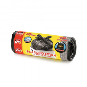 Saci menaj Solid Extra 60 litri, negru, 10 buc/rola