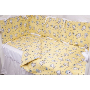 Set complet 7 piese lenjerie si aparatori patut 120x60 cm bumbac 100% model pisicute - Img 1