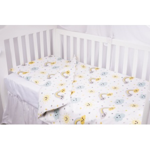 Set complet 7 piese lenjerie si aparatori patut 120x60 cm bumbac 100% model curcubee si norisori - Img 2