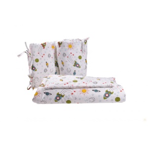 Set complet 7 piese lenjerie si aparatori patut 120x60 cm model Rachete - Img 3