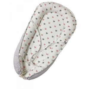Baby Nest Deluxe 0-3 Ani: Gri cu Inimioare, Bumbac 100% - Confort Extensibil - Img 4