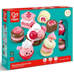 Jucarie din lemn - Set desert pentru copii cu capsuni (7 piese) - Img 13