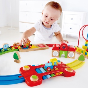 Jucarie din lemn - Sina de tren curcubeu cu puzzle (30 piese) - Img 4
