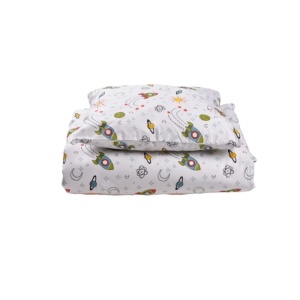 Lenjerie patut gradinita 3 piese patut stivuibil, bumbac 100%, model Rachete - Img 3