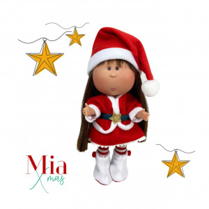 Papusa Artizanala Nines d'Onil cu miros de vanilie - Mia Craciun bruneta (30 cm) - Img 1