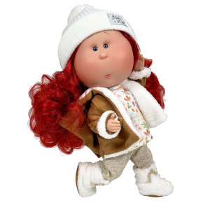 Papusa Nines D'Onil, Mia, cu parul rosu, cu fes alb, cu articulatii, cu miros de vanilie, 30 cm - Img 2