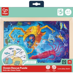 Puzzle din lemn 2 in 1 - Salvarea Oceanului (50 piese), cu fata dubla si activitate colorare - Img 7