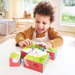 Puzzle din lemn cuburi – Animale de ferma 3 x 3 - Img 3