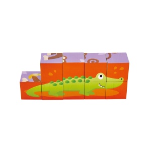 Puzzle din lemn cuburi - Animale din Jungla 3 x 3 - Img 7