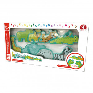Puzzle din lemn pentru copii cu litere si animale salbatice - Img 1