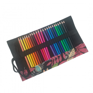 Set 24 Creioane Colorate în Penar Roll-Up din Pânză - Img 2