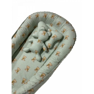 Set Baby Nest Deluxe cu Pernă și Jucărie - Ursuleți Verzi Cuibul Perfect pentru Somnul și Joaca Bebelușului Tău - Img 4