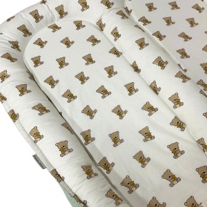Set Baby Nest Deluxe Gemeni: Confort Dublu cu Ursuleți Verzi și Albi - Include Pernă și Jucărie - Img 2