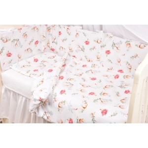 Set complet 7 piese lenjerie si aparatori patut 120x60 cm bumbac 100% model Flori de bumbac - Img 1