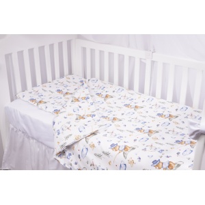 Set complet 7 piese lenjerie si aparatori patut 120x60 cm bumbac 100% model iepurasi albastru - Img 3