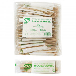 Set tacamuri lemn, biodegradabile, furculita/cutit/servetel - Img 2