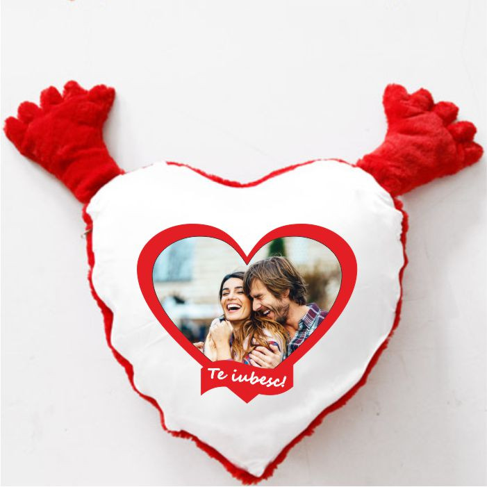Perna personalizata cu o poza si text cu spate de plus -Inimă