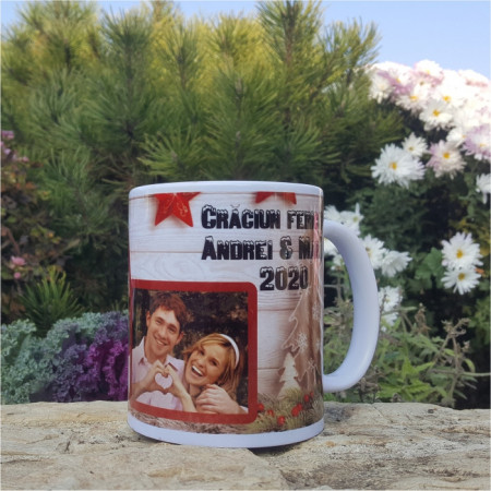 Cana personalizata cu 2 poze si text -CRĂCIUN-M2