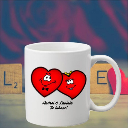 Cana personalizata cu nume ”2 inimi”