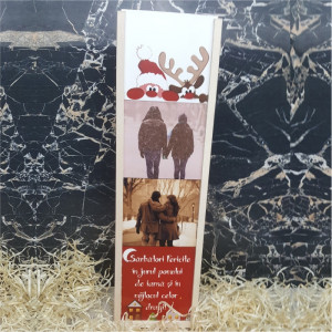 Cutie de vin personalizata cu 2 poze si text -SARBATORI FERICITE- - Img 1