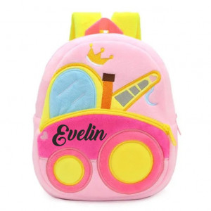 Ghiozdan din plus mașinuță roz pentru copii personalizat