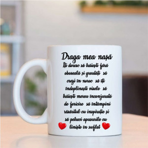 Cana personalizata cu 4 poze si text pentru nașa
