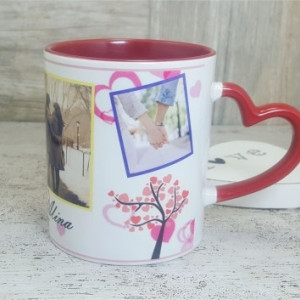 Cana cu toarta inima personalizata cu 4 poze si text - Img 3