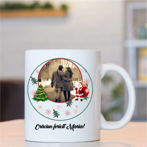 Cana personalizata cu 2 poze si text -Crăciun fericit- - Img 1