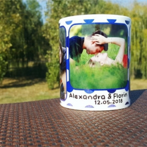 Cana personalizata cu 3 poze si text -model buline blue- - Img 2