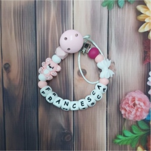 Lănțișor pentru suzetă personalizat -Ursuleț roz-