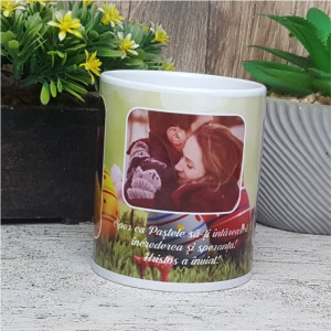 Cana personalizata cu 3 poze si text -Paște M2- - Img 1