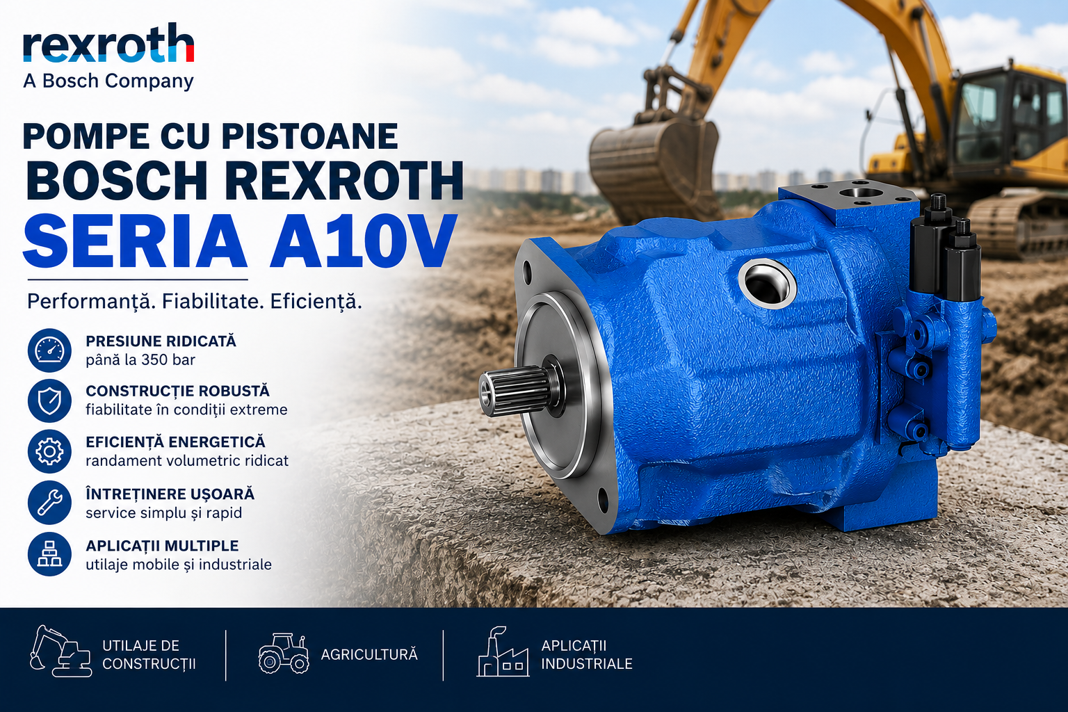 Pompe cu Pistoane Bosch Rexroth Seria A10V — Ghid Complet: Avantaje, Aplicații și Mentenanță