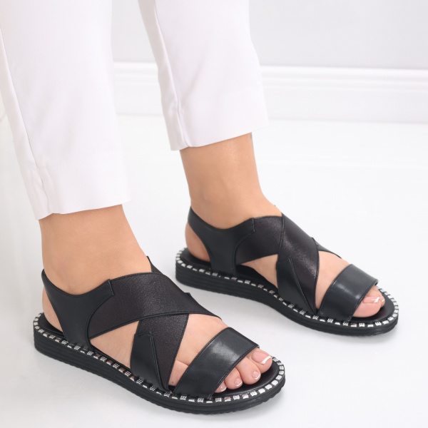Дамски черни сандали без ток, изработени от екокожа Monesa