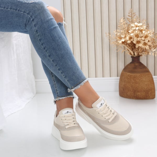 Women's Casual Beige Natural Leather Shoes Nely