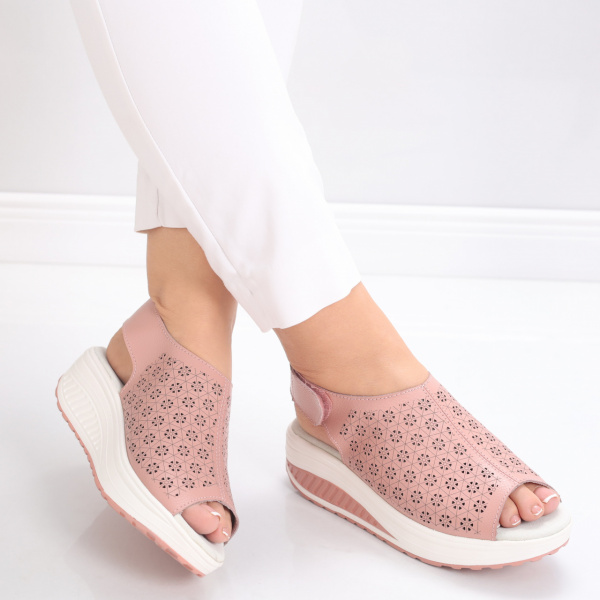 Розови дамски сандали от естествена кожа tobia
