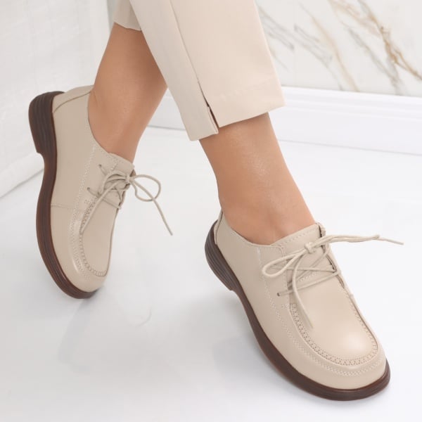 Women's Casual Beige Natural Leather Shoes Esana