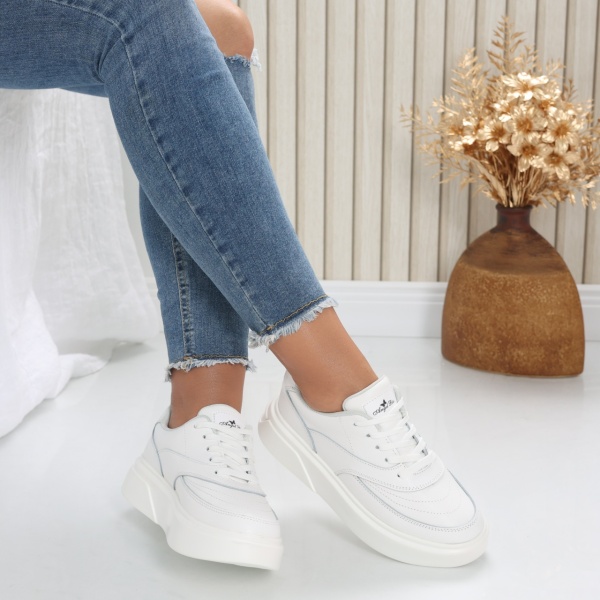 Women's Casual White Natural Leather Casual Shoes Nely