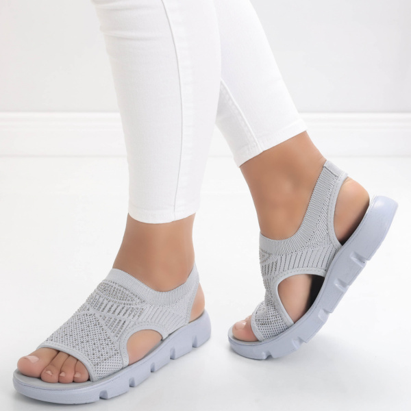 Дамски сандали без ток Сиво от Dilan Текстил