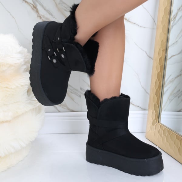 Almina Women's Black Black Suede Ботуши от естествена кожа