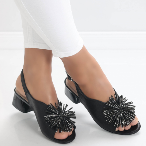 Дамски черни сандали с ток от екокожа Modana