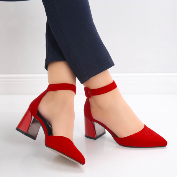 Ananda Дамски червени обувки с ток от еко кожа