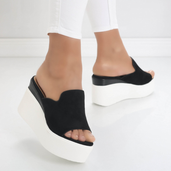 Dejota Черни дамски чехли с платформа от органична кожа