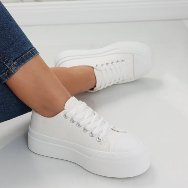 Sneakers dama albi din textil Carrie