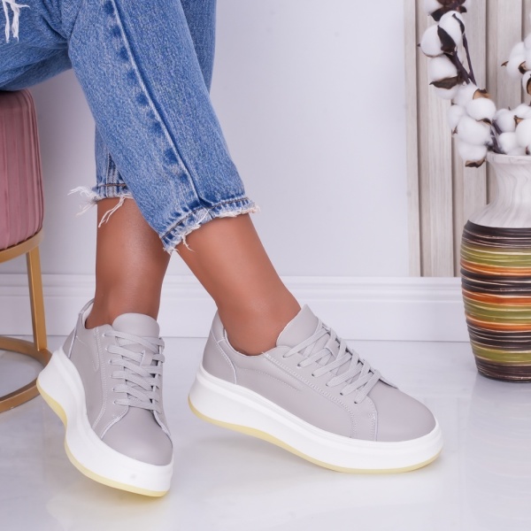 Women's Casual Grey Natural Leather Shoes Ema