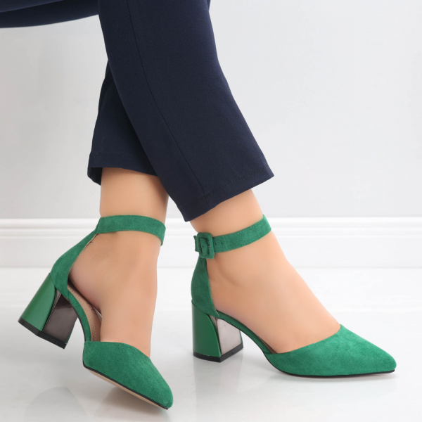 Ananda Дамски зелени обувки с ток от еко кожа