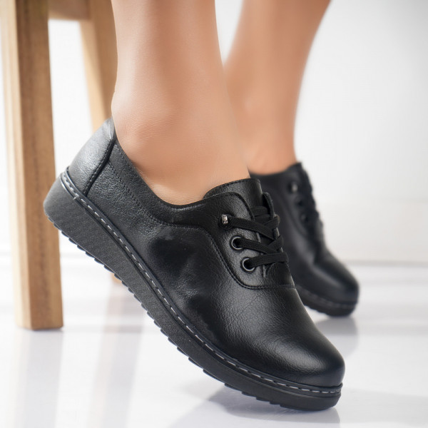 Дамски ежедневни обувки Black Canvas Ecological Leather