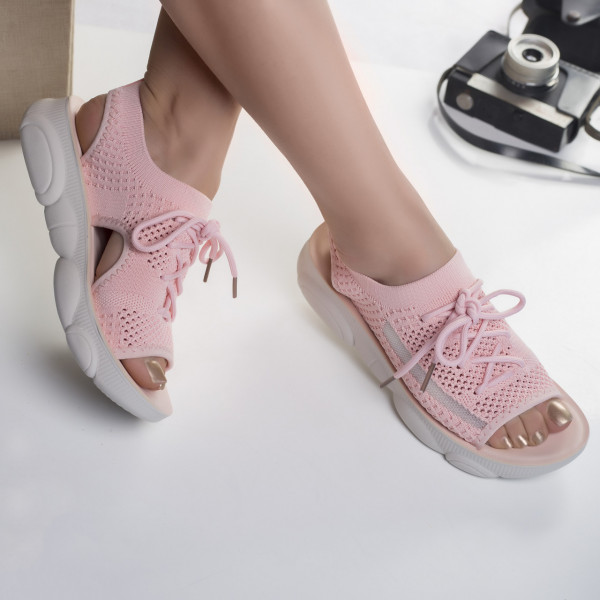Дамски розови текстилни сандали без токчета olva