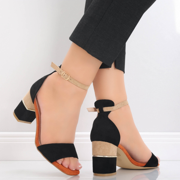 Дамски черни сандали на ток, изработени от екологична кожа